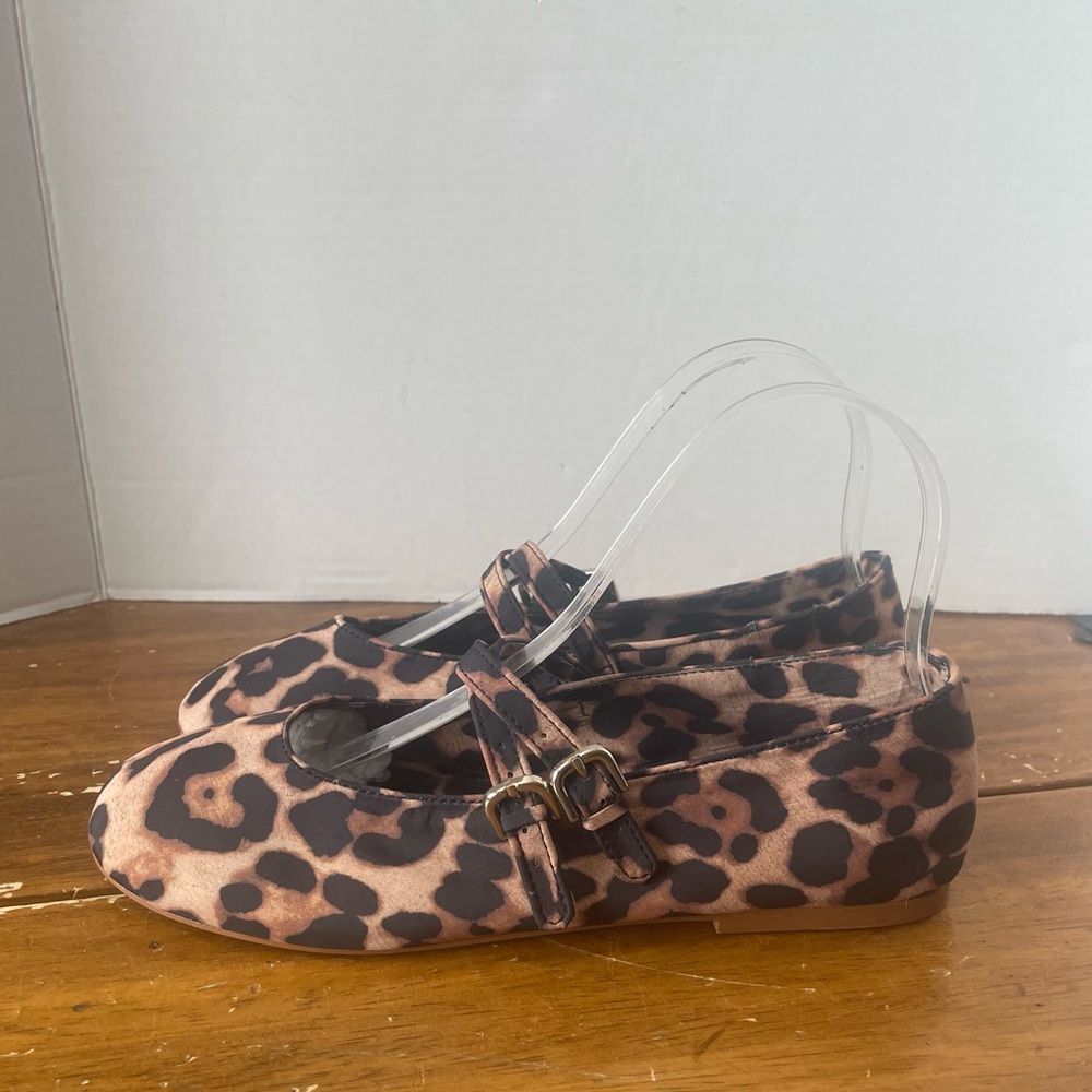 Zara Leopard Animal Print Ballet Flats Mary Jane Square Toe Preppy Size 37  6.5